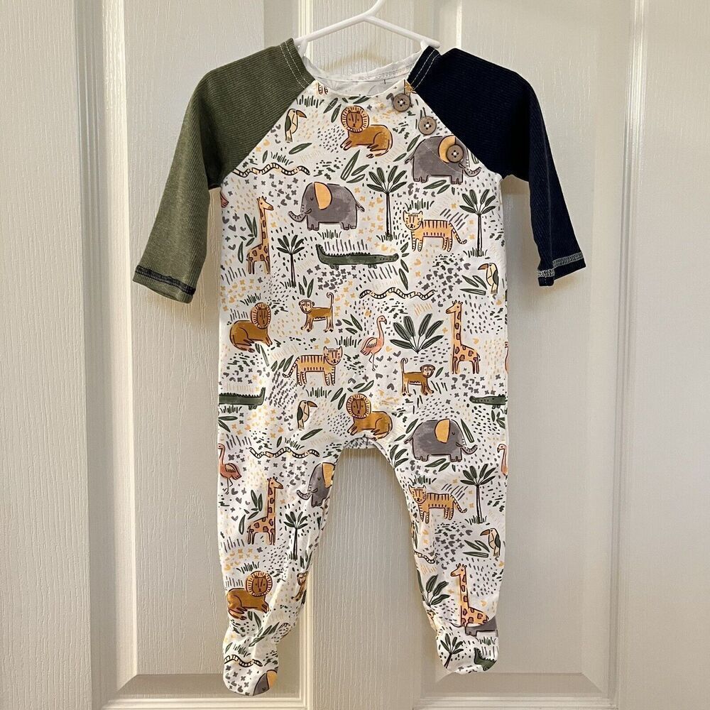 Mud Pie Safari Animals Print Sleeper Footie One Piece Boys Size 3-6 Months NWT